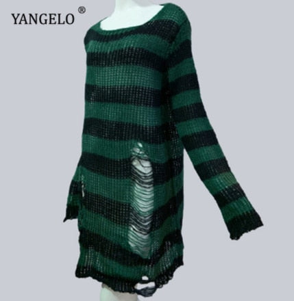 Summer Unisex Punk Sweater: Striped, Hollow Out, Loose Fit - Quid Mart