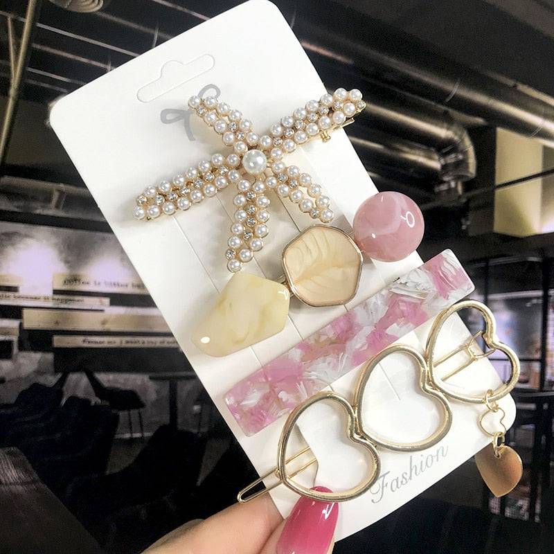 New Fashion 3/4pcs Set Pearl Hair Clip For Women Korean Hairpin Geometric Crystal Hair Barrettes Girl Hair Accessories Hairgrip - Quid Mart