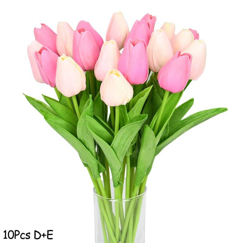 10 Real Touch Tulip Bouquets - PE Fake Flowers for Wedding, Home, and Garden Decor - Quid Mart