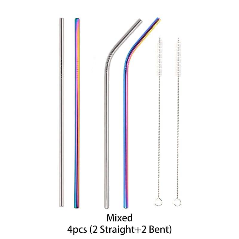 Metal Reusable 304 Stainless Steel Straws Straight Bent Drinking Straw With Case Cleaning Brush Set Party Bar accessory - Quid Mart