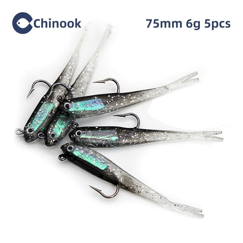 Chinook 5pcs Lure Soft Bait SoftFish Fork Tail with or without Hook Fluke Swimbaits Jerkbaits Silicone Fish Bait Fishing Tackle - Quid Mart