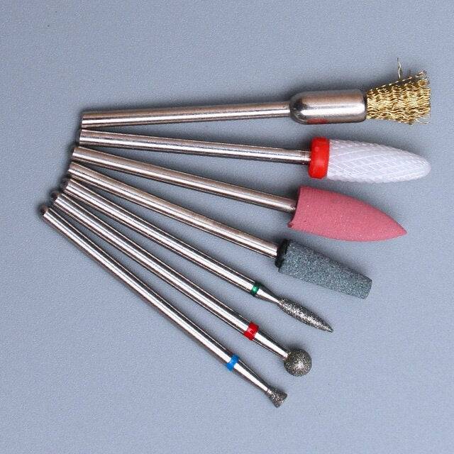 7pcs Diamond Nail Drill Bit Set Rotery Milling Cutters Bits For Electric Pedicure Manicure Machine Nail Burr Tools Accessories - Quid Mart