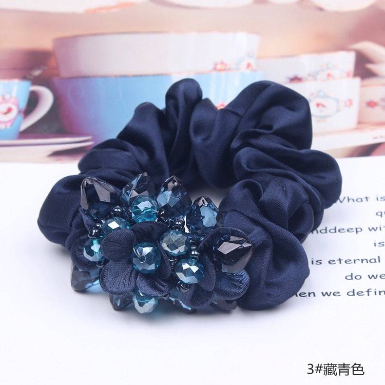 Korean Elegant Flower Scrunchies - Hair Accessories for Women - Quid Mart