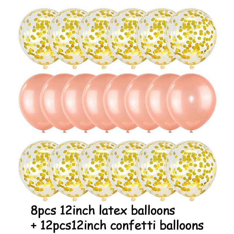 20Pcs Rose Gold Balloon Set Confetti Metallic Balloons Birthday Party Wedding Decoration Anniversary Globals Baby Shower Balloon - Quid Mart