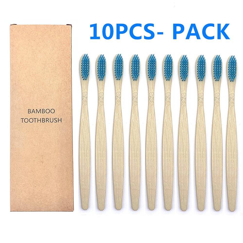 10PCS Biodegradable Bamboo Toothbrush Teeth Colorful Bristle Natural Bamboo Tooth brush Dental Eco Bambou Toothbrushes - Quid Mart