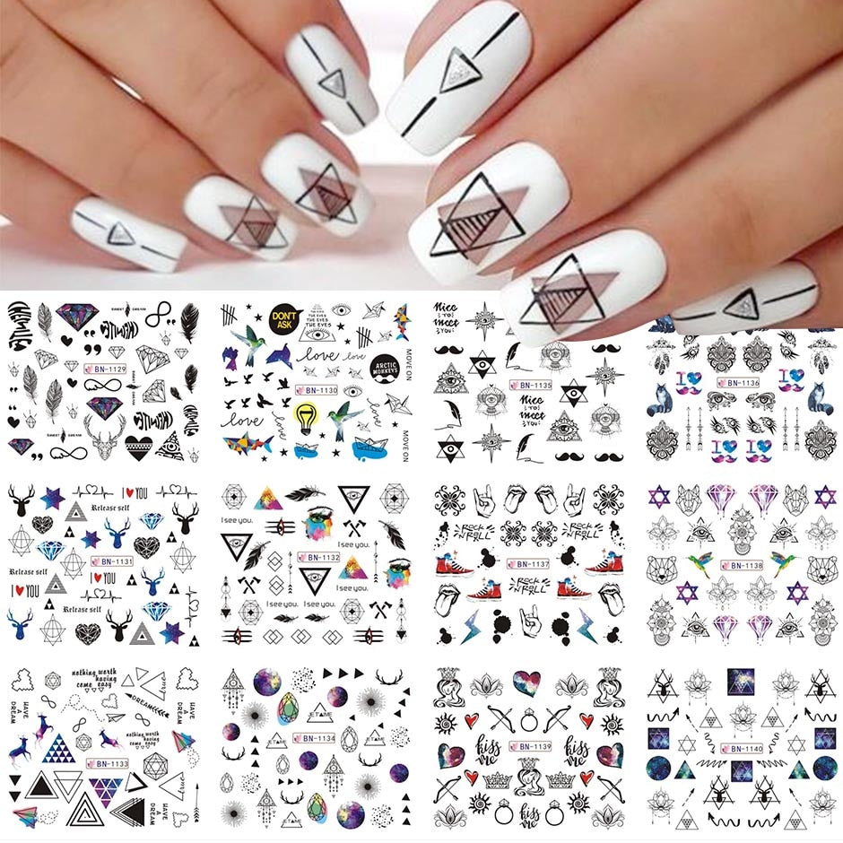 12pcs Valentines Manicure Love Letter Flower Sliders for Nails Inscriptions Nail Art Decoration Water Sticker Tips GLBN1489-1500 - Quid Mart