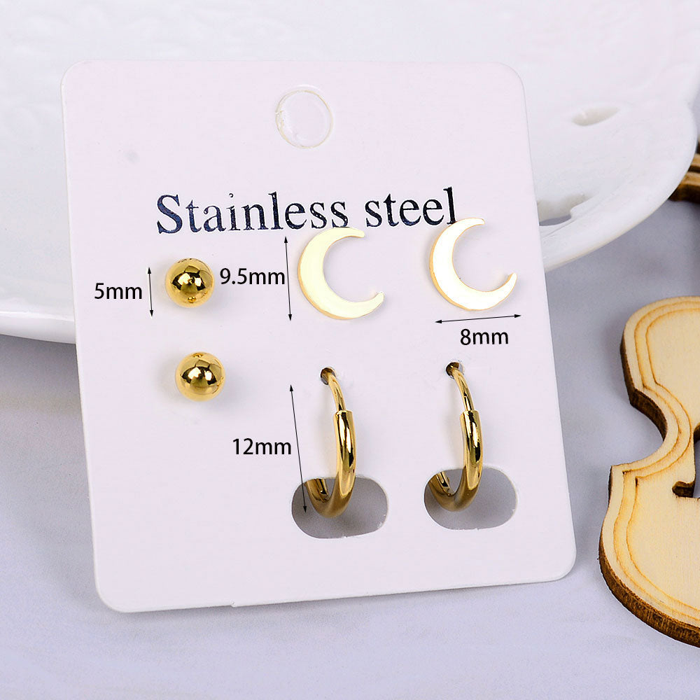 Stainless Steel Earrings Small Cute Butterfly Star Moon Heart Stud Earrings Set Punk Piercing Earing Women&#39;s Minimalist Jewelry - Quid Mart