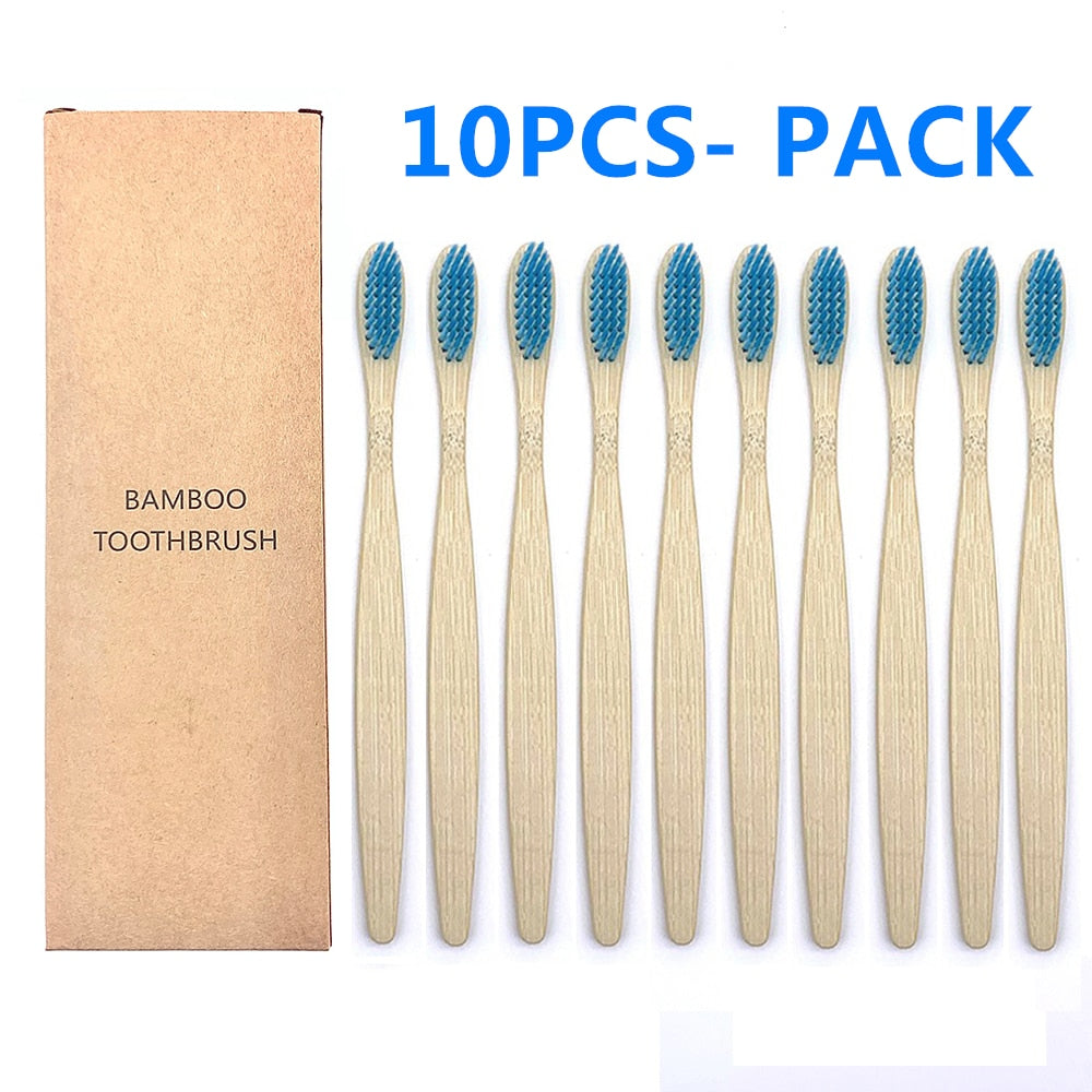 10PCS Colorful Natural Bamboo Toothbrush Set Soft Bristle Charcoal Teeth Whitening Bamboo Toothbrushes Soft Dental Oral Care - Quid Mart