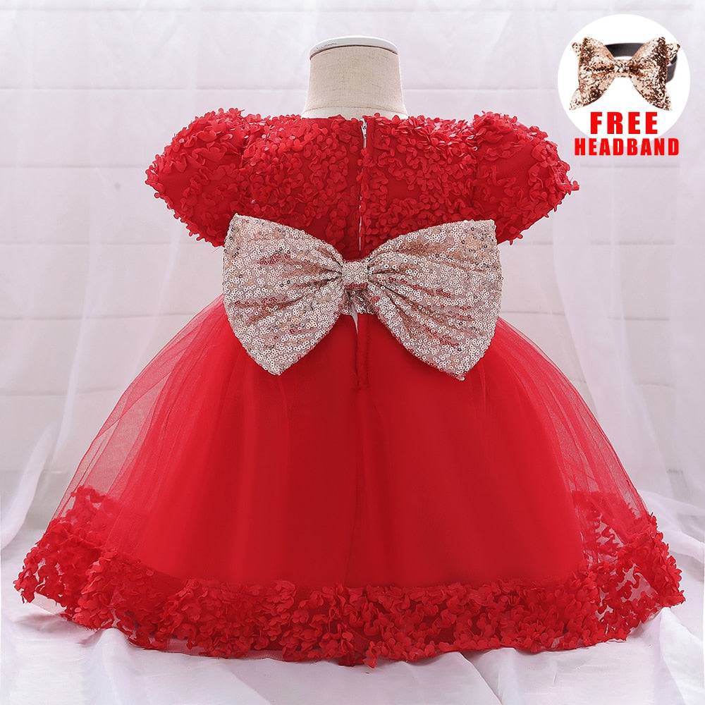 Infant Sequin Bow Baptism Dress - Christening & Birthday Gown - Quid Mart