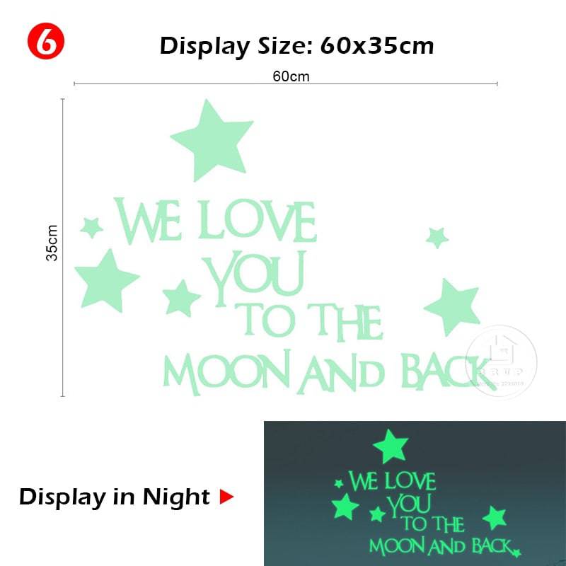 Luminous Moon and Stars Wall Stickers for Kids Room Baby Nursery Home Decoration Wall Decals Glow in the Dark Bedroom Ceiling - Quid Mart