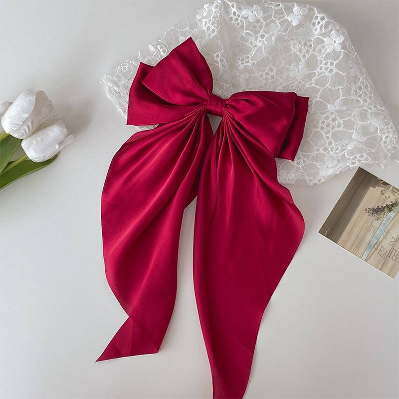 Solid Color Big Large Satin Bow Hairpins Barrettes For Women Girl Wedding Long Ribbon Korean Hair Clip Hairgrip Hair Accessories - Quid Mart