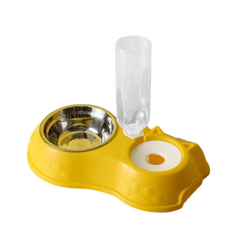 Cuenco de acero inoxidable para perros y gatos, comedero automático con botella de agua para perros, tazón de comida para gatos, tazón doble de 3 tazones, 500ML - Quid Mart