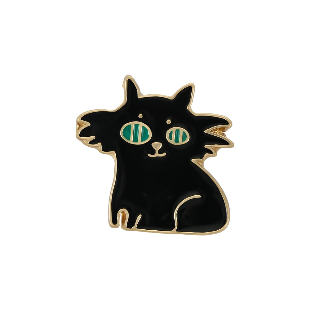 Cartoon Animal Brooches Black White Couple Cat Fish Bone Enamel Pins Clothes Collar Lapel Pin Bag Metal Badges Jewelry For Lover - Quid Mart