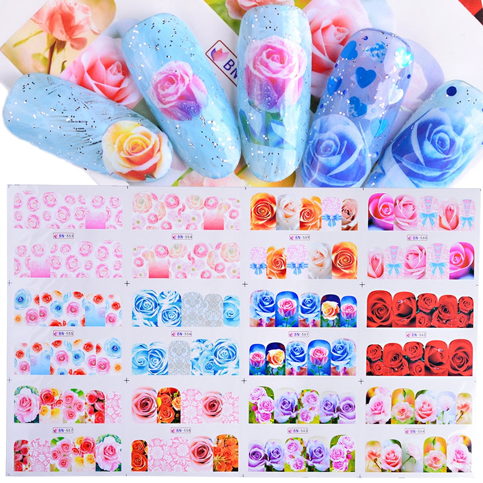 12pcs Valentines Manicure Love Letter Flower Sliders for Nails Inscriptions Nail Art Decoration Water Sticker Tips GLBN1489-1500 - Quid Mart