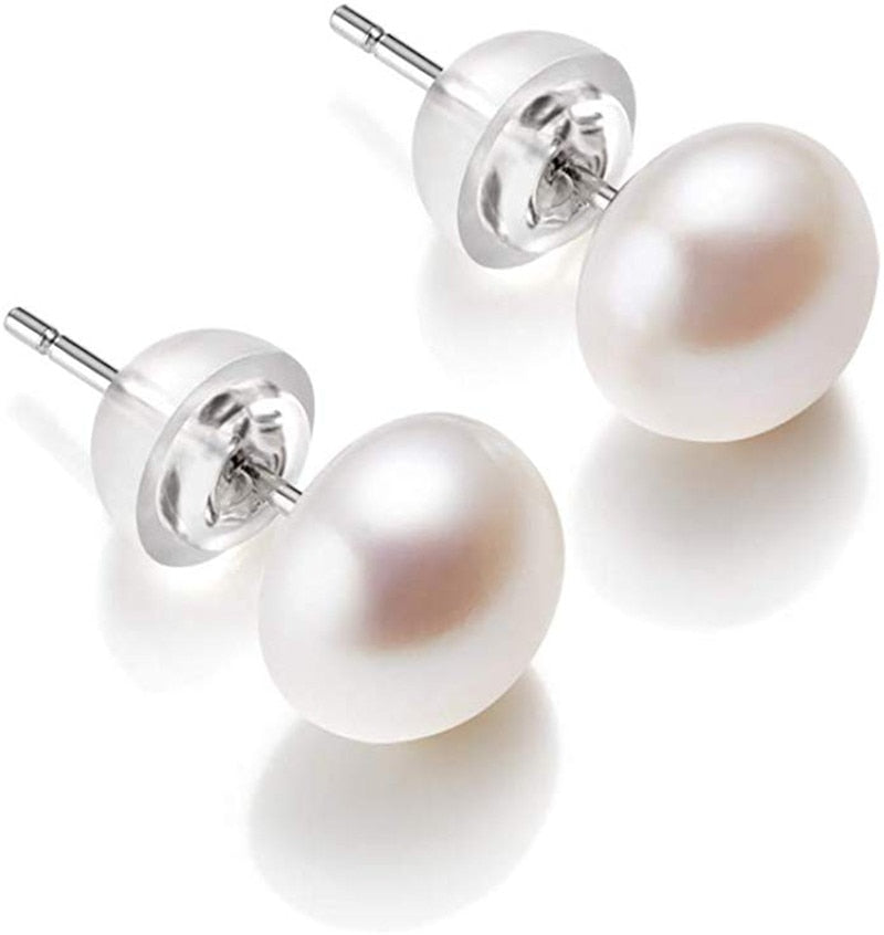 Natural Freshwater Pearl Stud Earrings Real 925 Sterling Sliver Earring Cultured White Pearl for Women Earring Jewelry Wholesale - Quid Mart