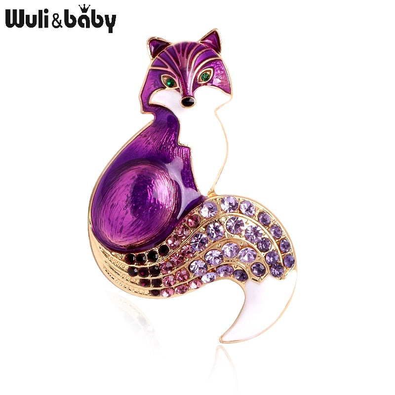 Wuli&amp;baby Rhinestone Enamel Fox Brooches For Women Animal Party Causal Brooch Pins Gifts - Quid Mart