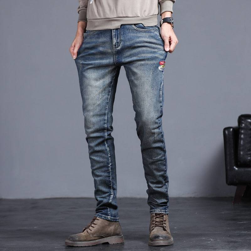 2023 Spring-Summer Men's Vintage Blue Slim Jeans - Quid Mart