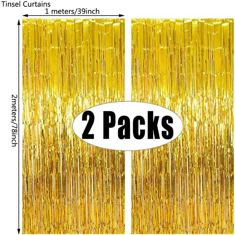 2Pack Party Backdrop Metallic Foil Fringe Tinsel Curtain Adult Kids Birthday Party Wedding Decoration Baby Shower Favor Supplies - Quid Mart