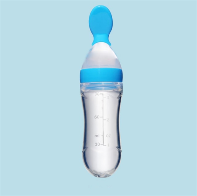 Safe & Convenient Silicone Squeeze Feeding Bottle with Spoon - Quid Mart