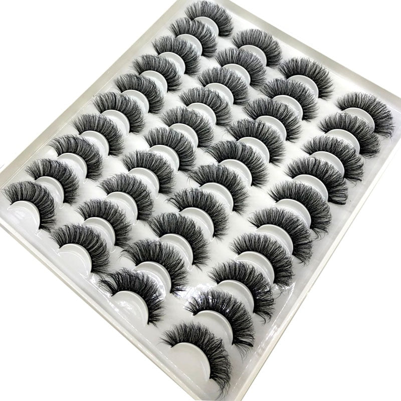 20 Pairs 18-25 mm 3d Mink Lashes Bulk Faux Thick Long Wispy Natural Mink Lashes Pack Short Wholesales Natural False Eyelashes - Quid Mart