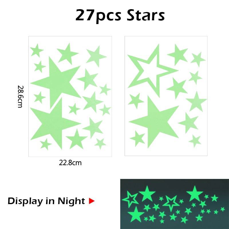 Luminous 3D Stars Dots Wall Sticker for Kids Room Bedroom Home Decoration Glow In The Dark Moon Decal Fluorescent DIY Stickers - Quid Mart