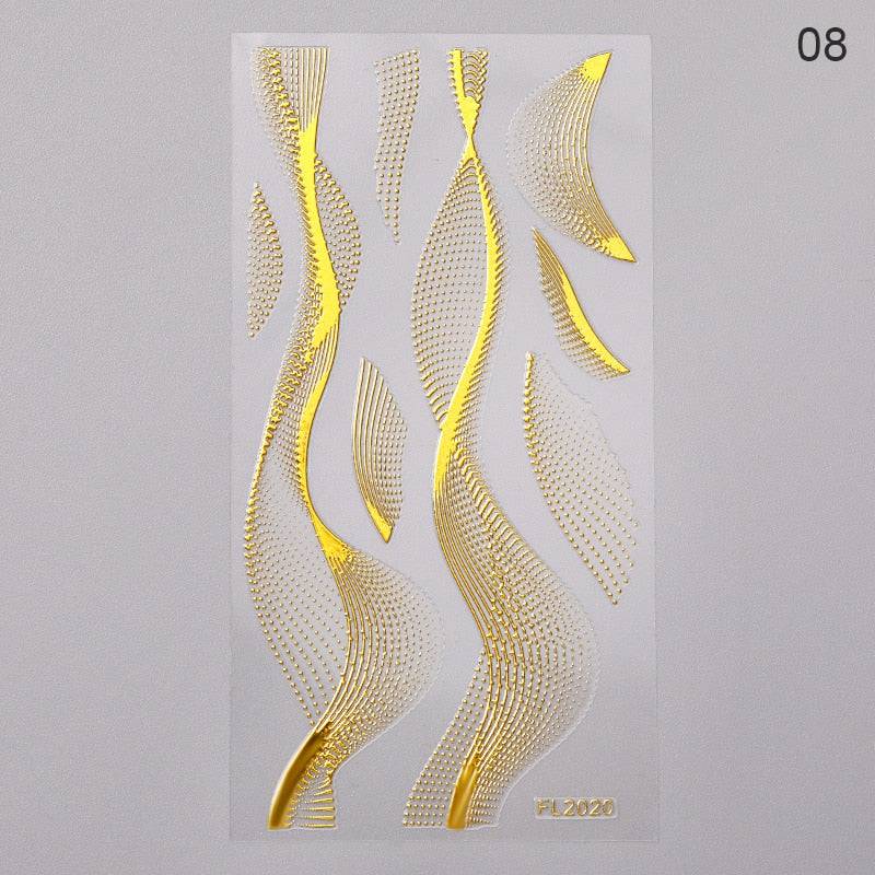 1PC Silver Gold Lines Stripe 3D Nail Sticker Geometric Waved Star Heart Self Adhesive Slider Papers Nail Art Transfer Stickers - Quid Mart