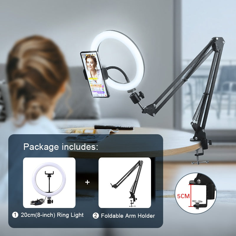 Selfie Ring Light Photography Led Rim Of Lamp with Optional Mobile Holder Mounting Tripod Stand Ringlight For Live Video Stream - Quid Mart