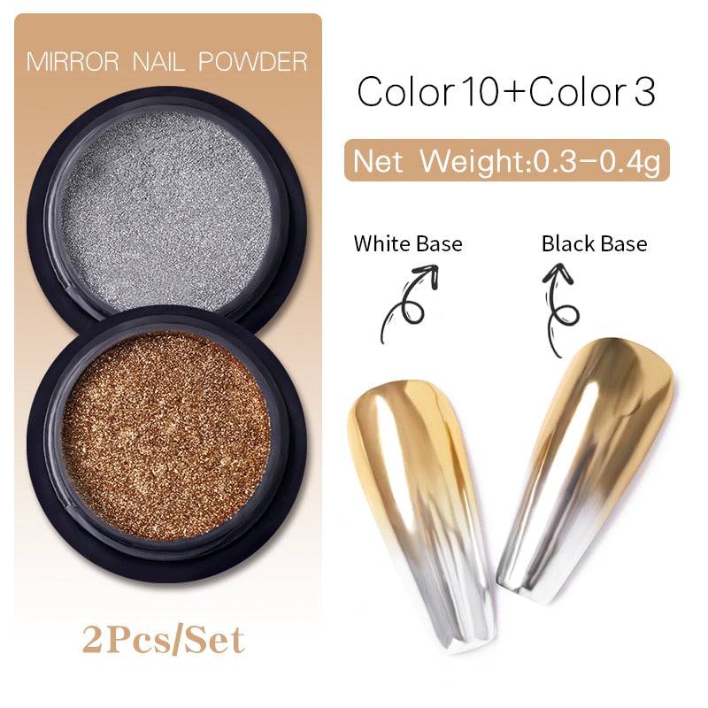 Gold Silver Mirror Powder Nail Art Glitter Rose Gold Champange UV Gel Polish Chrome Dust Metallic Effect Pigment Decoration - Quid Mart