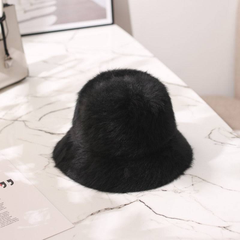 2020 Hat winter women's fashion Solid color rabbit fur hat bucket cap  fisherman's hat retro knitted wool basin Bucket Hat - Quid Mart