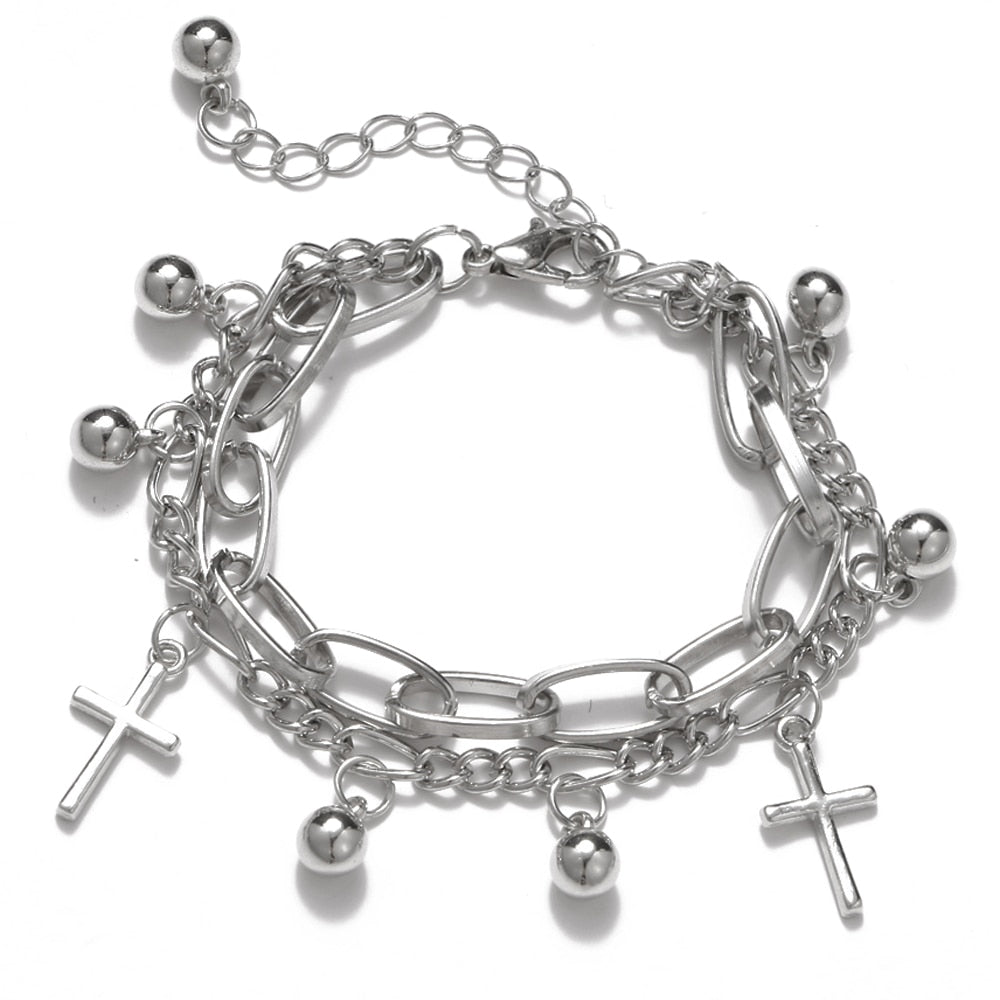 4Pcs Punk Heavy Metal Big Thick Chain Bracelet Set Women Retro Geometric Metal Twist Chain Bangles Bracelet Fashion Jewelry - Quid Mart