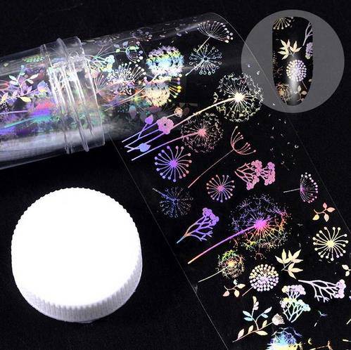 4*100cm/Roll Holographic Nail Foil Flame Dandelion Panda Bamboo Holo Nail Art Transfer Sticker Water Slide Nail Art Decals - Quid Mart