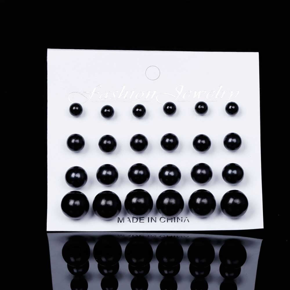 White Beige Black 12 pairs/set Simulated Pearl Earrings For Women Jewelry Bijoux Brincos Pendientes Mujer Fashion Stud Earrings - Quid Mart