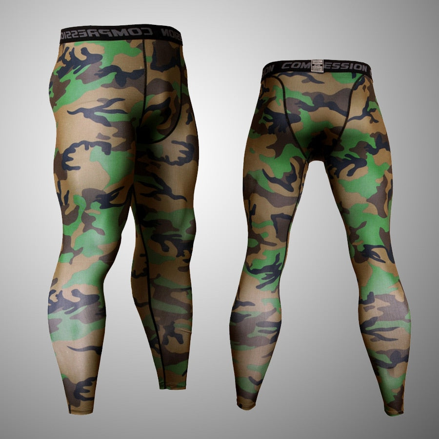 Men's Camo Running Tights: Gym Training Compression Pants - Quid Mart