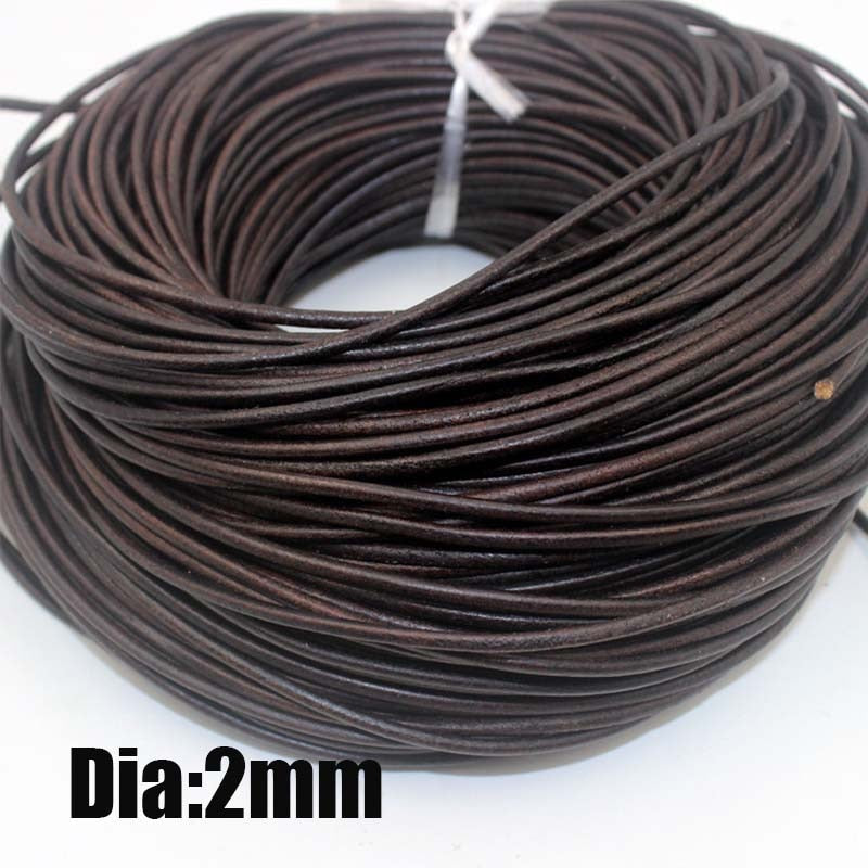 2 Meters Retro High Quality Genuine Leather Cord 1.5-10mm Round/Flat Strand Cow Leather Rope Fit Necklace Bracelets DIY Jewelry - Quid Mart