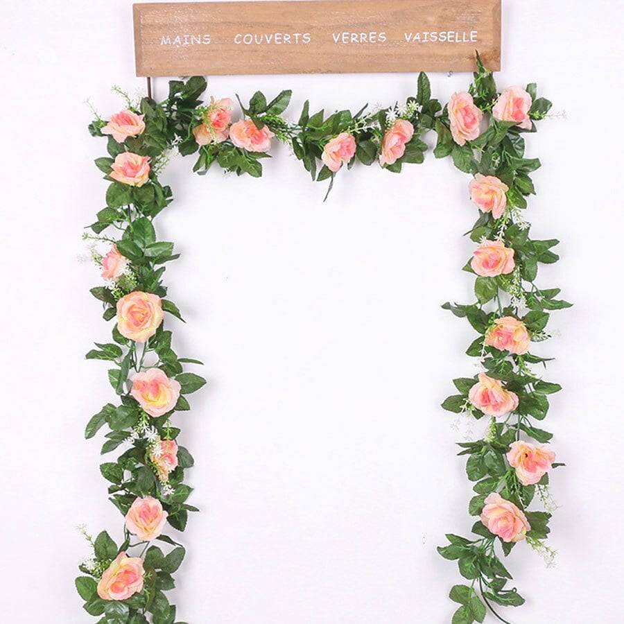 silk artificial rose vine hanging flowers for wall decoration rattan fake plants leaves garland romantic wedding home decoration - Quid Mart