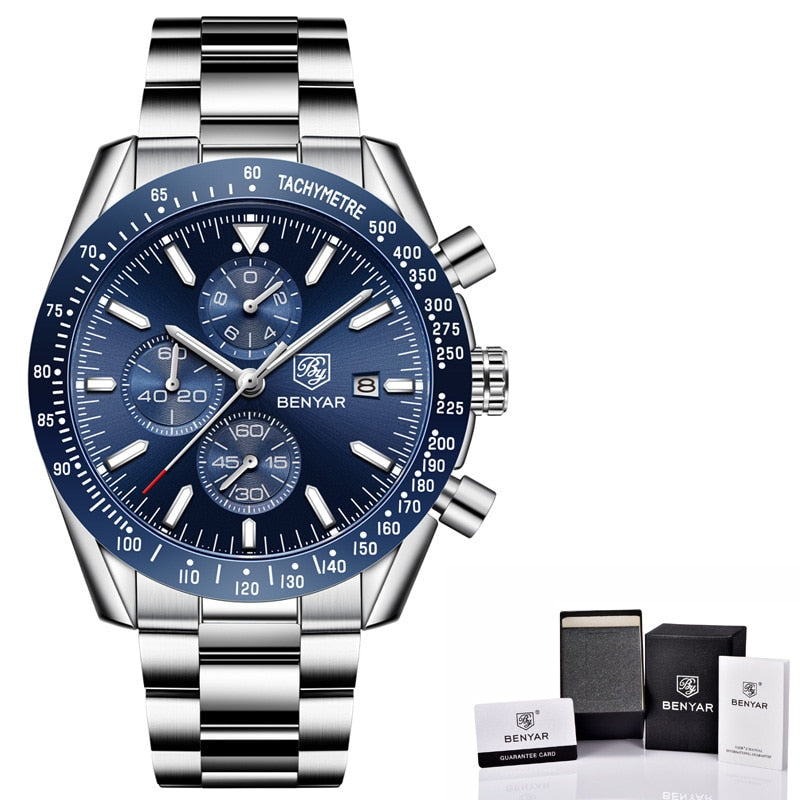BENYAR Men Watches Brand Luxury Silicone Strap Waterproof Sport Quartz Chronograph Military Watch Men Clock Relogio Masculino - Quid Mart