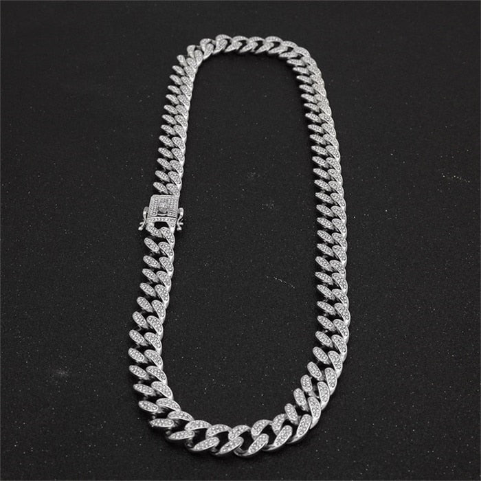 13mm Iced Out Cuban Necklace Chain Hip Hop Jewelry Choker Gold Silver Color Rhinestone CZ Clasp for Mens Rapper Necklaces Link - Quid Mart