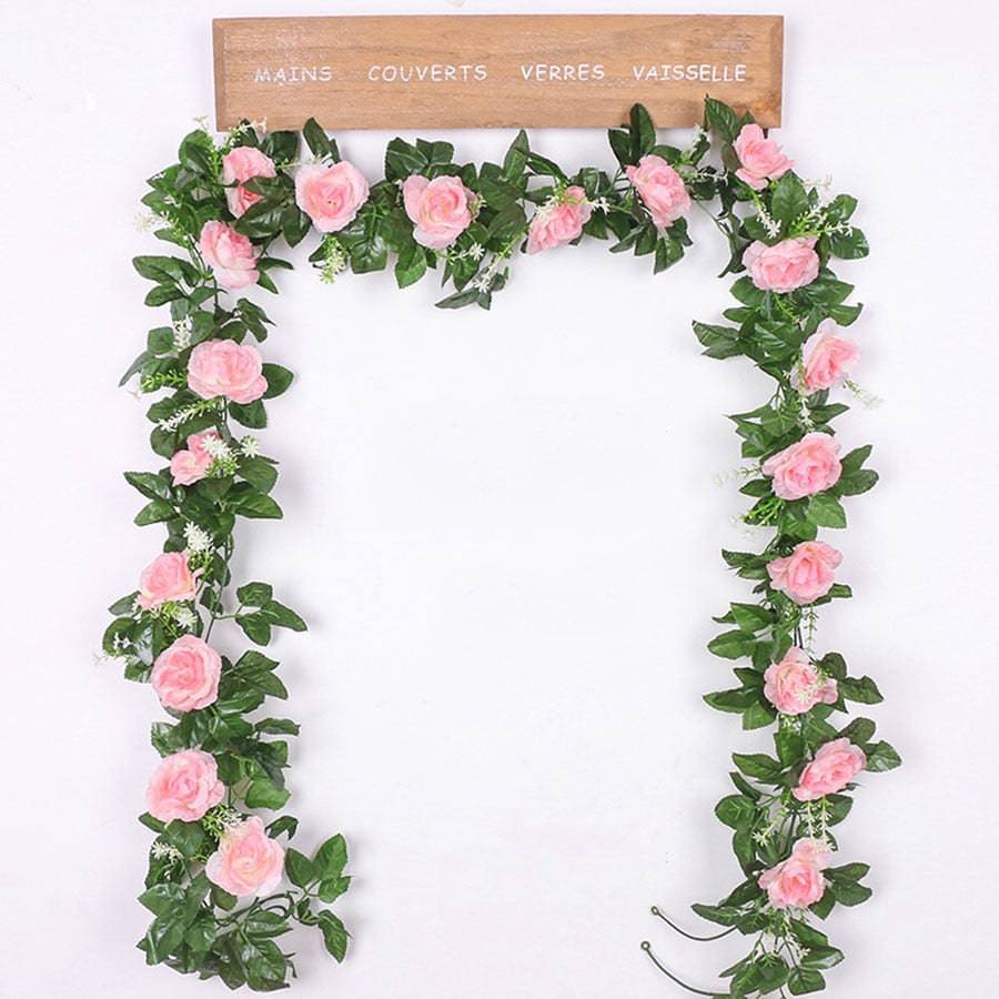 silk artificial rose vine hanging flowers for wall decoration rattan fake plants leaves garland romantic wedding home decoration - Quid Mart