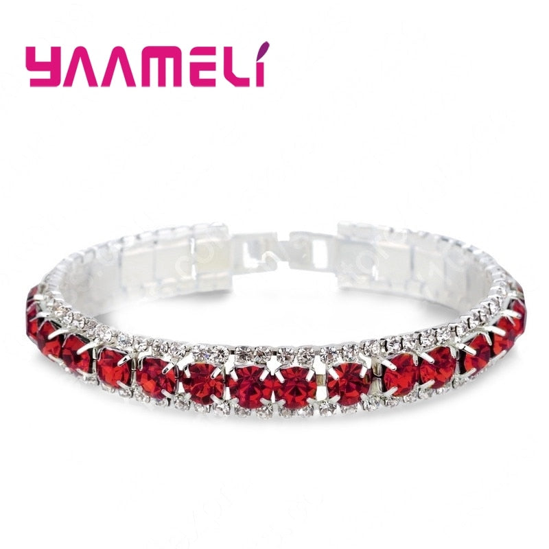 Top Sale 925 Sterling Silver Bracelets Full AAA Zircon Austrian Crystal Femme Women Link Chain Jewelry Bangles 14 Colors - Quid Mart