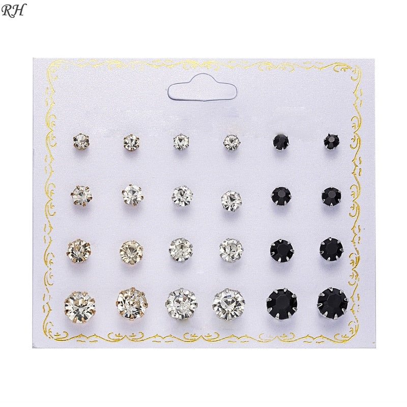 12 pairs/set Crystal Simulated Pearl Earrings Set Women Jewelry Accessories Piercing Ball Stud Earring kit Bijouteria brincos - Quid Mart