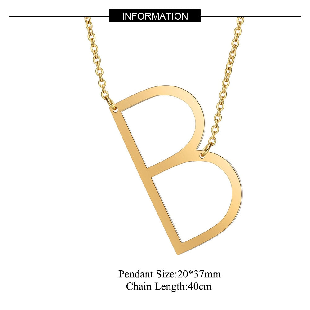 Large Initial Necklace 100% Stainless Steel Jewelry Big Letter Necklace A-Z Gold Color Necklace Monogram Necklace Gifts - Quid Mart