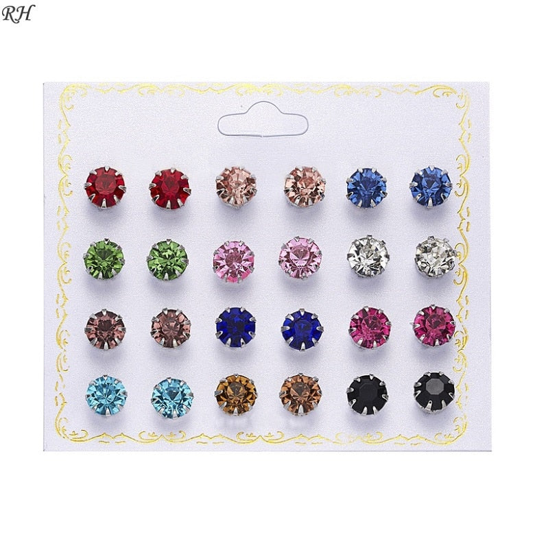 12 pairs/set Crystal Simulated Pearl Earrings Set Women Jewelry Accessories Piercing Ball Stud Earring kit Bijouteria brincos - Quid Mart