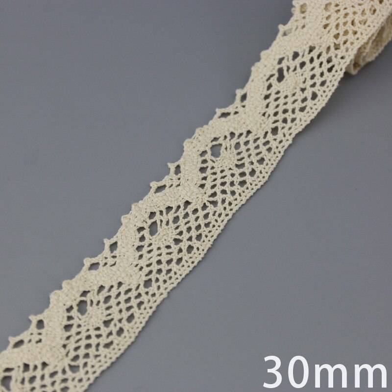 White & Beige Embroidered Cotton Lace Net Ribbon - 5 Meters per Roll - Fabric Trim for DIY Sewing and Handmade Crafts - Quid Mart