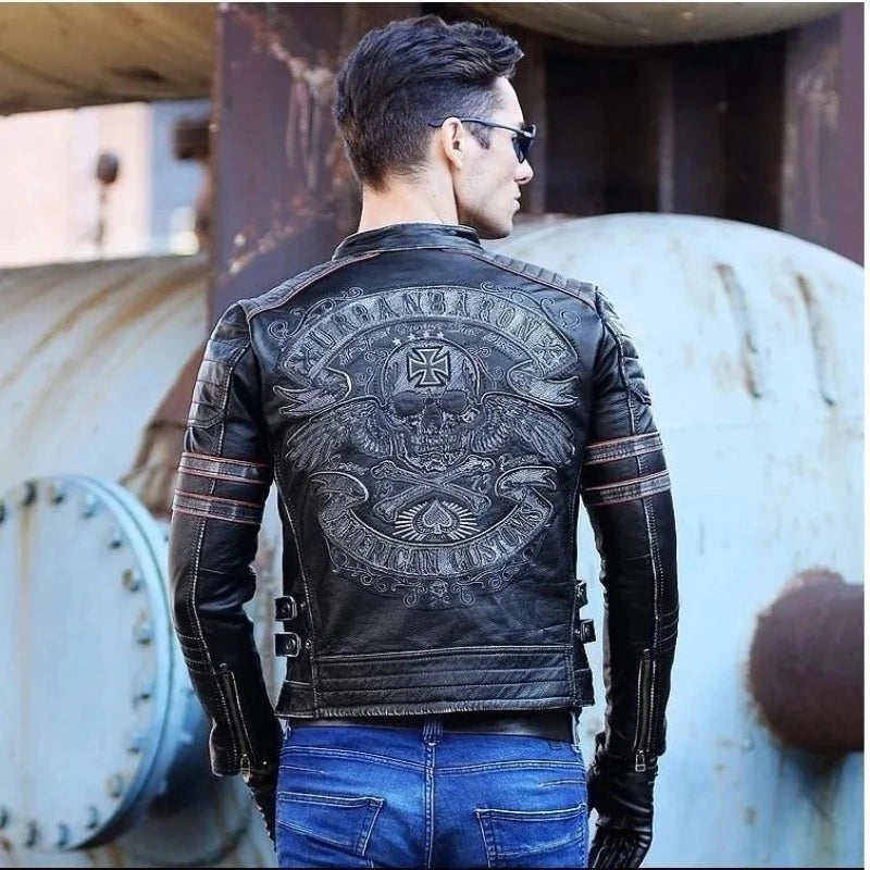 Y2K black slim genuine leather jacket Rider leather Cloth