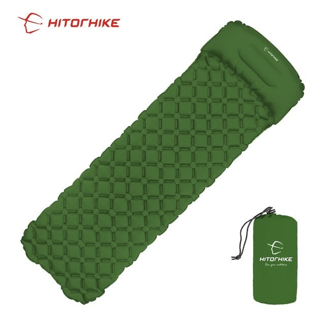 Outdoor Sleeping Pad Camping Inflatable Mattress with Pillows Travel Mat Folding Bed Ultralight Air Cushion Hiking Trekking - Quid Mart
