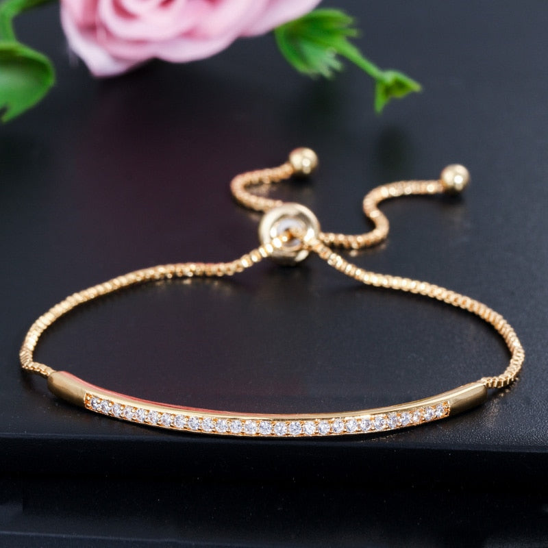 CWWZircons Adjustable Bracelet Bangle for Women Captivate Bar Slider Brilliant CZ Rose Gold Color Jewelry Pulseira Feminia CB089 - Quid Mart
