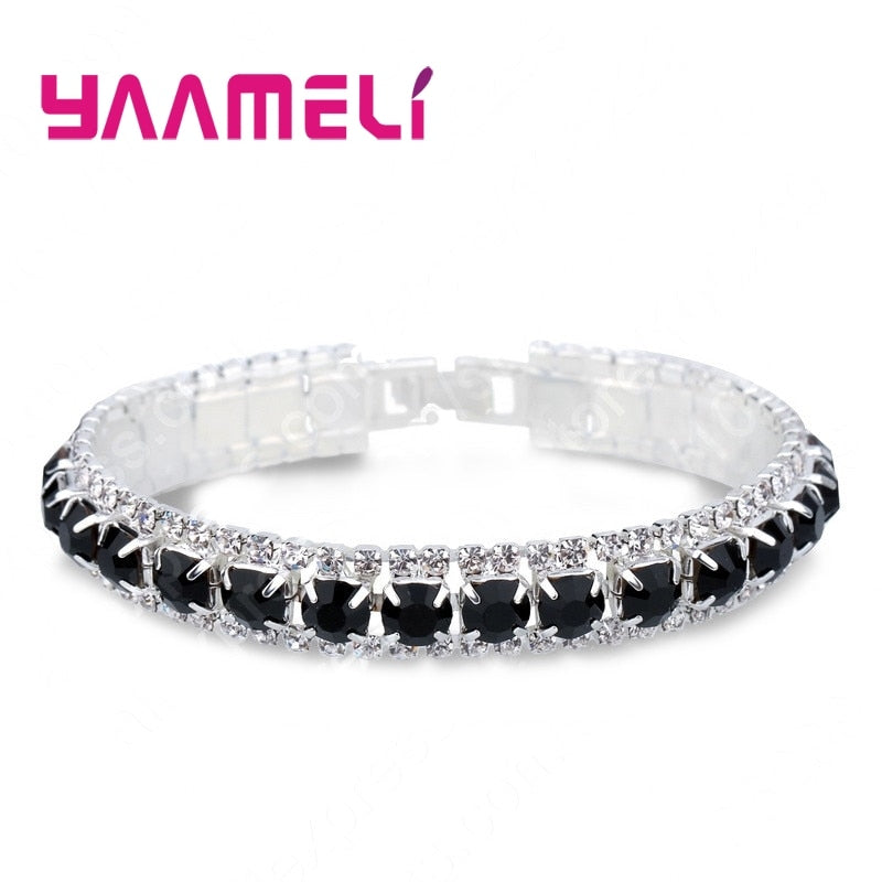 Top Sale 925 Sterling Silver Bracelets Full AAA Zircon Austrian Crystal Femme Women Link Chain Jewelry Bangles 14 Colors - Quid Mart