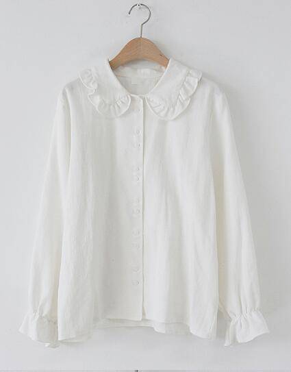 Hot Korean Fashion: Basic Shirts, Flare Sleeve, Peter Pan Collar - Quid Mart