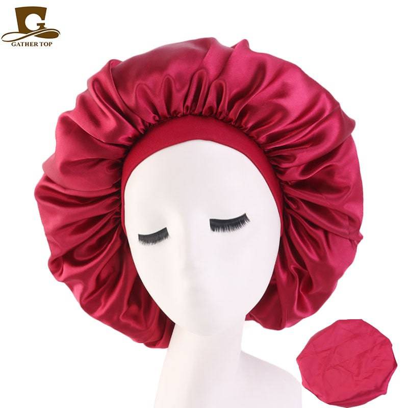 New Beauty Print Satin Sleep Cap for Curly Hair, Big Size, Black - Quid Mart