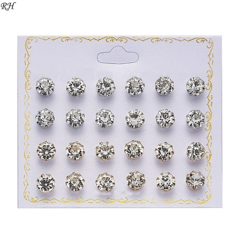 12 pairs/set Crystal Simulated Pearl Earrings Set Women Jewelry Accessories Piercing Ball Stud Earring kit Bijouteria brincos - Quid Mart